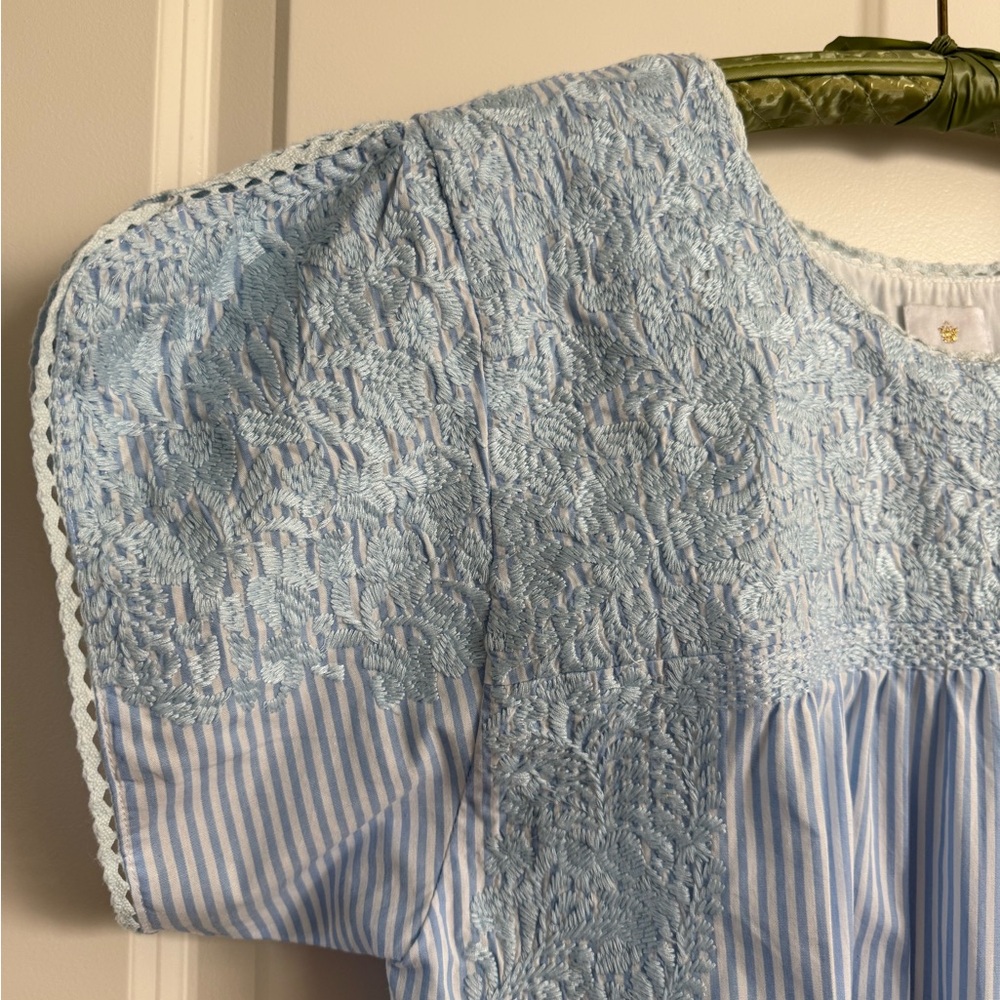 J. Marie embroidered stripe peasant top crochet trim sleeves - Picture 4 of 11
